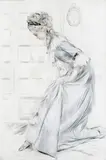 A lady trying on shoes Signed by André Artigue, Etching, sold Mar 2017
