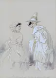 Un pierrot qui cherche a faire son nid Signed with by Edouard Charles de Beaumont, Pencil and wash heightened with white, sold Mar 2017