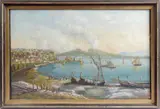 The Bay of Naples with Vesuvius erupting beyond by Gioacchino La Pira, Gouache, sold Jan 2017