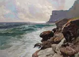 Sunlight on the coast Signed Oil on canvas 59 x 81cm ++Relined, good restored condition by M. Maresca, Oil on canvas, offered Dec 2016