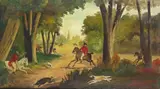 A hunting scene Signed Oil by René Sautin, Oil on canvas, offered Dec 2016