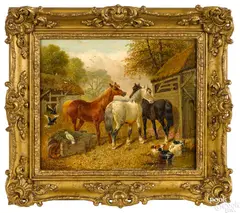 farmscene with horses by John Frederick Herring, Sr., oil on panel, sold Oct 2020