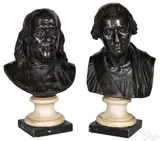 busts of George Washington and Benjamin Franklin by Jean-Antoine Houdon, bronze, sold Oct 2020