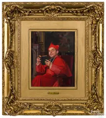 seated cardinal by Emile Meyer, oil on panel, sold Oct 2020