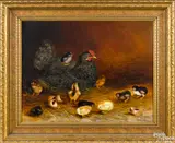 of a hen and eleven chicks by Ben Austrian, oil on canvas, sold Oct 2020