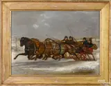 sleigh race to Belmont by Charles S. Humphreys, oil on board, offered Oct 2020