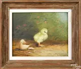 of a chick and shell by Ben Austrian, oil on canvas, sold Oct 2020