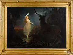 allegorical scene with a woman and stag by Thomas Buchanan Read, oil on canvas, sold Oct 2020