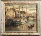 harbor scene by Maxwell Heller, oil on canvas, sold Sep 2020