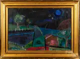 primitive nocturne landscape by Henry Kallem, oil on canvas, sold Jun 2020