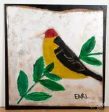 outsider art of a bird by Earl Swanigan, oil on board, sold Jun 2020