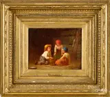 Playing Jackstones by William Penn Morgan, oil on canvas, sold Jun 2020