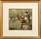 of two men fishing by William Lee Hankey, watercolor, sold Jun 2020
