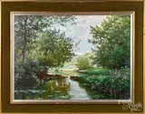 river landscape by René Charles Edmond His, oil on canvas, sold Jun 2020