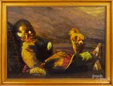 of a boy with a dog by Zhiyue Zheng, oil on canvas, sold Jun 2020