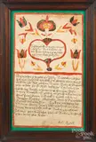 fraktur birth record for Philip Drumheller by Martin Brechall, watercolor and ink on paper, sold Jun 2020