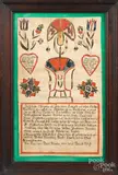 fraktur birth record for Elizabeth Drumheller by Martin Brechall, watercolor and ink on paper, sold Jun 2020