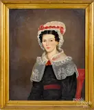 folk portrait of Catherine G. Schnable by William Bonnell, oil on canvas, sold Jun 2020