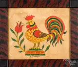 fraktur of roosters by David Y. Ellinger, watercolor, sold Jun 2020