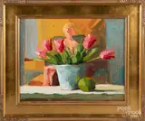 Tulips with Christine by Carol Maguire, oil on board, sold Apr 2020