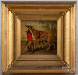 of a monkey and two dogs by Vincent De Vos, oil on panel, sold Apr 2020