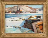 winter landscape by Richard Evett Bishop, oil on board, sold Apr 2020