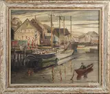 harbor scene by Maxwell Heller, oil on canvas, sold Apr 2020