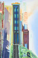Hill Street by Wayne Thiebaud, 1987, woodcut in colors on Echizen-Mashi paper with full margins, sold Sep 2021