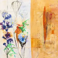 Planning Summer by Allison Stewart, 1996, mixed media on canvas, sold Sep 2021