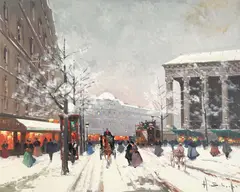 Winter Boulevard by Henri Schaeffer, oil on canvas (unstretched), sold Oct 2021