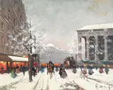 Winter Boulevard by Henri Schaeffer, oil on canvas (unstretched), sold Oct 2021