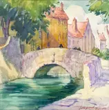 Canal in Bruges by Edith Lucile Howard, watercolor and pastel on paper, sold Oct 2021