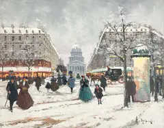 Latin Quarter Winter by Henri Schaeffer, oil on canvas (unstretched), sold Oct 2021