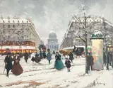 Latin Quarter Winter by Henri Schaeffer, oil on canvas (unstretched), sold Oct 2021