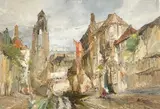 Cathedral by Canal by Jan de Vogel, oil on canvas (unstretched), sold Oct 2021