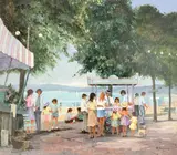 The Ice Cream Stand by Rein Sievers, oil on canvas (unstretched), sold Oct 2021