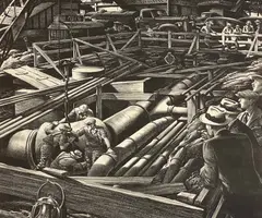 Untitled (Pipeline Construction in New York City) by Edward Arthur Wilson, 1941, lithograph, sold Oct 2021