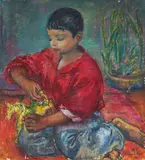 Mexican Boy and Toy Horse by Clara Klinghoffer, 1959, oil on canvas, sold Oct 2021