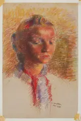 Untitled (Portrait of a young woman) by Clara Klinghoffer, 1938, pastel on paper mounted to artist board, sold Oct 2021