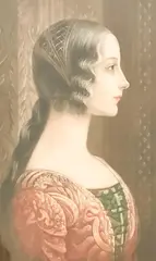 Profile of a Renaissance Maiden by Samuel Arlent Edwards, 1905, mezzotint in colors, sold Oct 2021