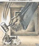 No Phoney Adjournments Here! by Walt Partymiller, charcoal, gouache, and ink on paper, sold Oct 2021