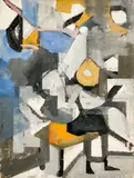 Abstract Guitar Player by Leonard Alberts, oil on canvas, sold Oct 2021