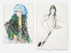 Two Works-Watercolor Portrait and Illustration by Joe Eula, watercolor, pastel, charcoal, and ink on paper, sold Oct 2021