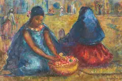 Women at Market by Clara Klinghoffer, 1964, oil on canvas, sold Oct 2021