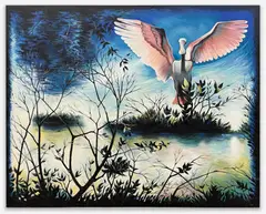 Everglades with Spoonbill by Lowell Nesbitt, 1990, oil on canvas, sold Oct 2021