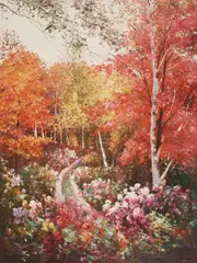 Autumn Path by Charles Zhan, oil on canvas (unstretched), sold Oct 2021