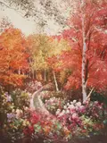 Autumn Path by Charles Zhan, oil on canvas (unstretched), sold Oct 2021