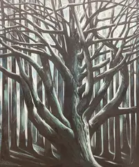 Blue Tree by Lowell Nesbitt, 1981, oil on canvas, sold Oct 2021