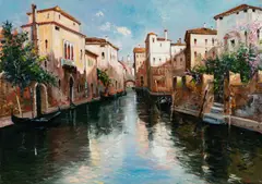 Canal Reflections of Venice by Stan Pitri, oil on canvas (unstretched), sold Oct 2021