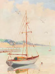 Untitled (Sailboat) by John Cowan Templeton, oil on canvas laid down to board, sold Oct 2021